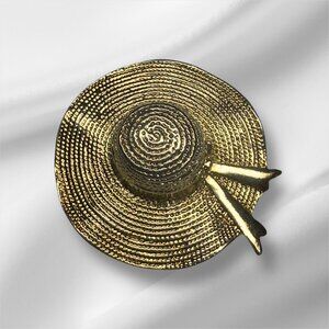 Vintage Gold Tone Brooch Pin by Michele Lynn Sun Hat Summer Costume Jewelry